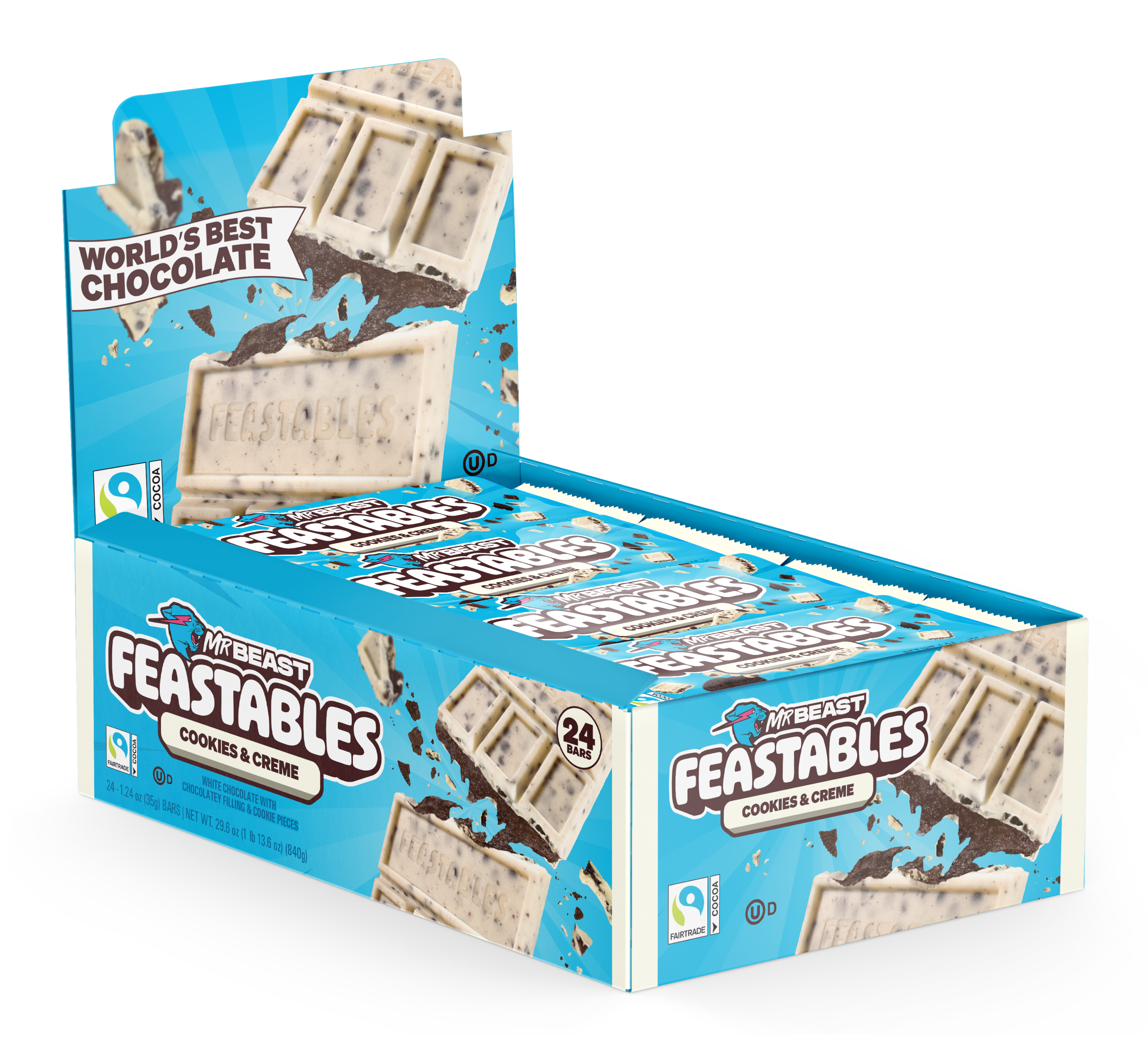 Feastables Cookies & Creme sjokoladeplate 10 pk hvit