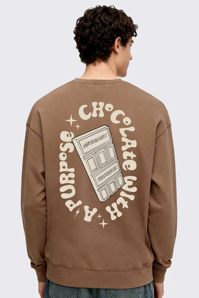 Feastables Retro Crew genser brun børstet fleece vintage