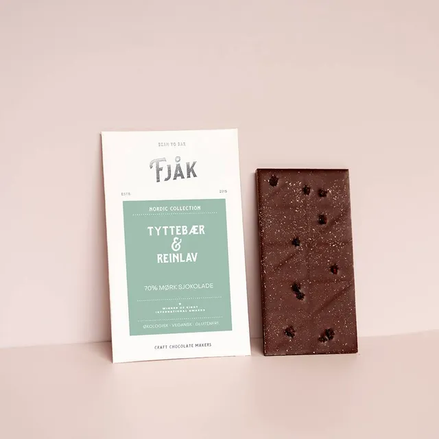 Fjåk Reindeer Moss & Lingonberry sjokoladeplate reinlav tyttebær