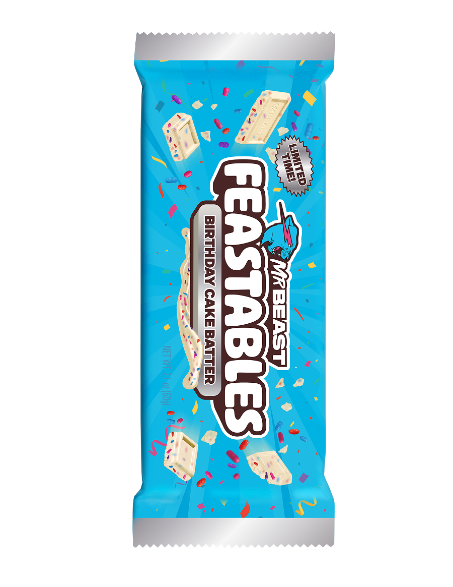 Feastables Birthday Cake Batter hvit sjokolade King Size 10-pk