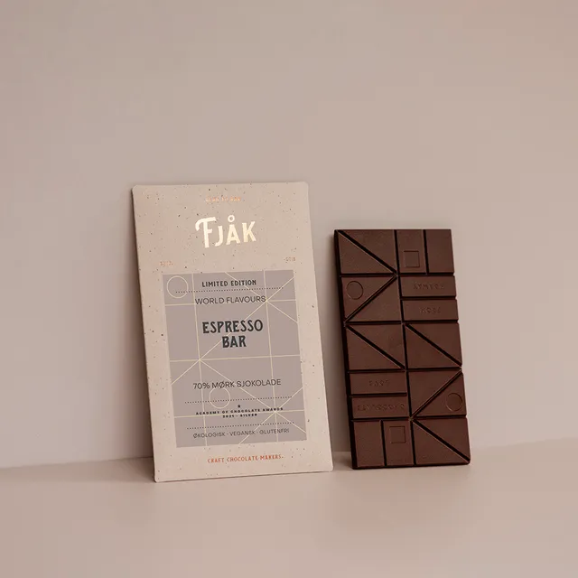 Fjåk Chocolate Espresso mørk sjokoladeplate kaffe
