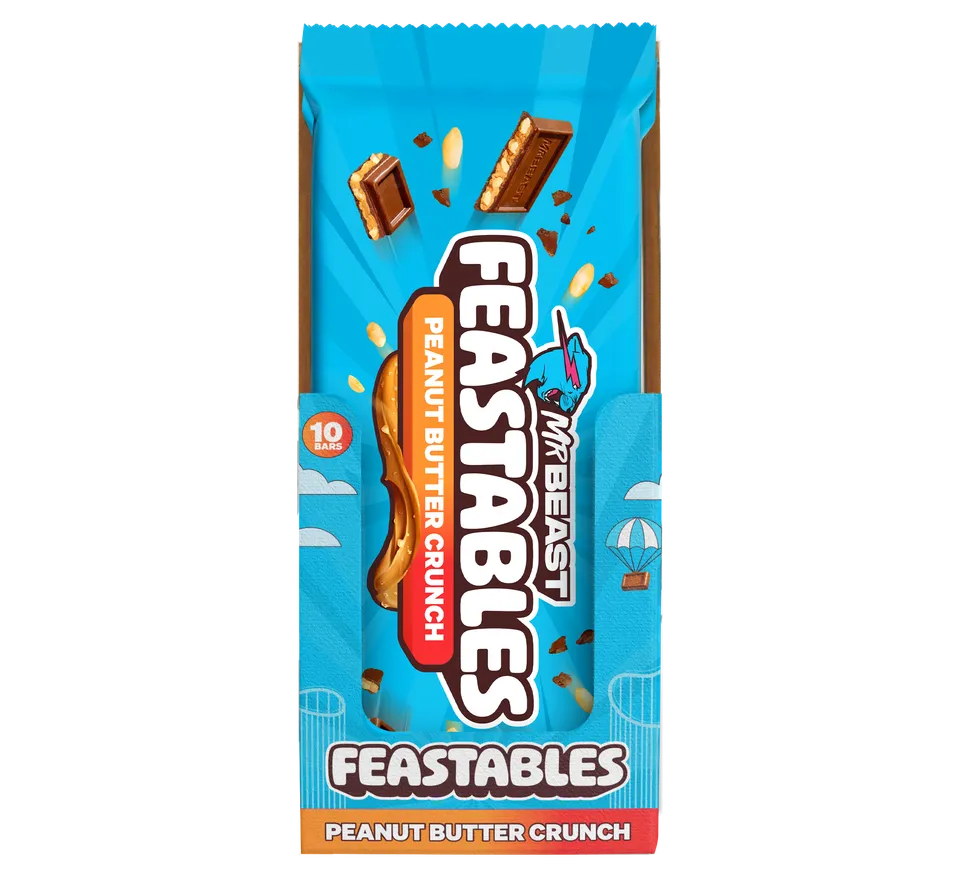 Feastables Peanut Butter Crunch sjokoladebar King Size 10-pakning peanøtt