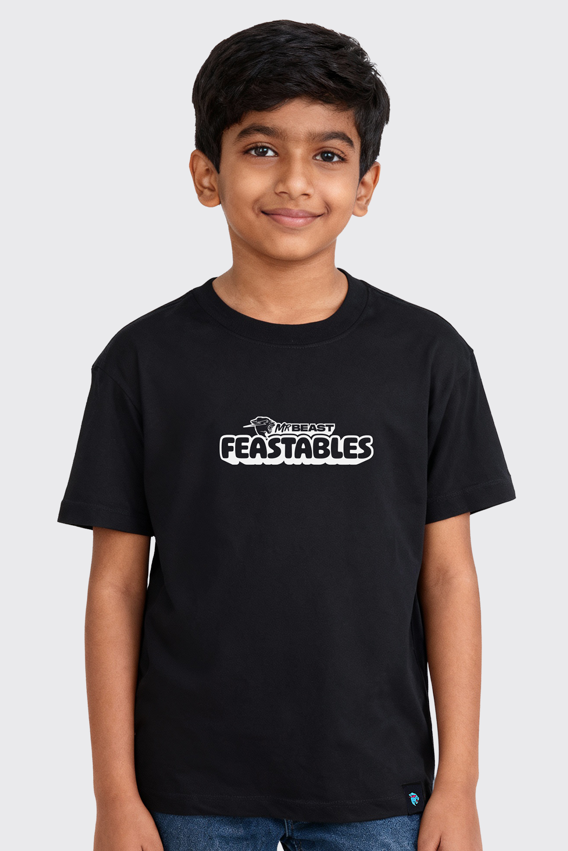 Feastables Wavy barne-T-skjorte svart bomull MRBEAST