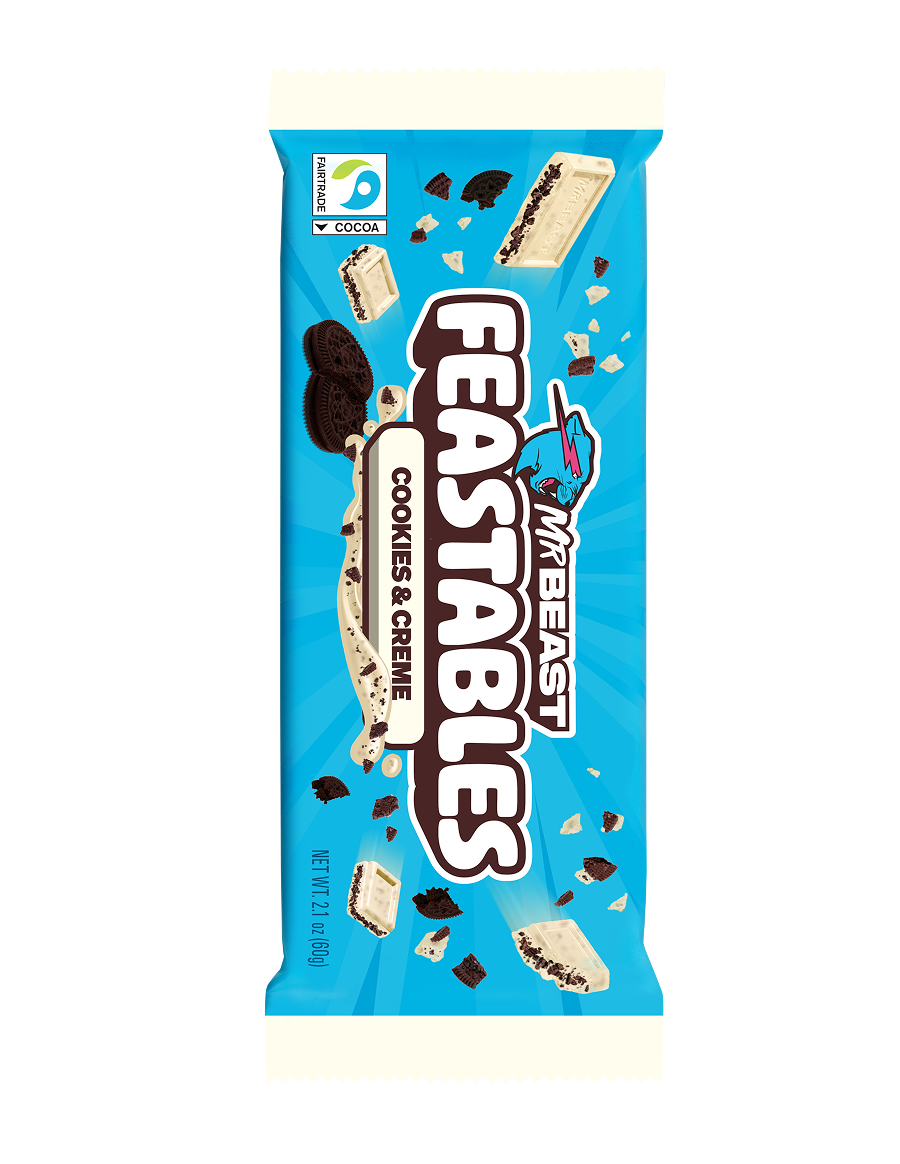 Feastables Cookies & Creme sjokoladeplate 10 pk hvit