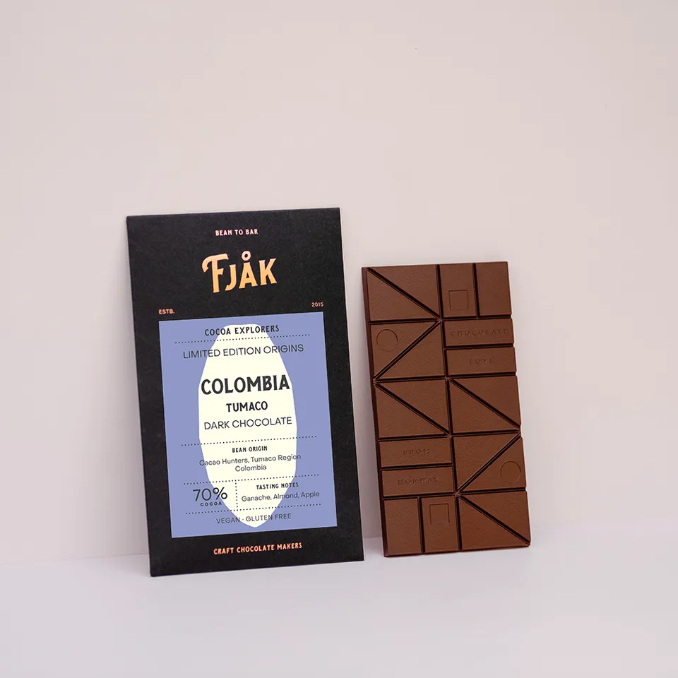 Fjåk Chocolate 70% Colombia Tumaco mørk sjokolade plate