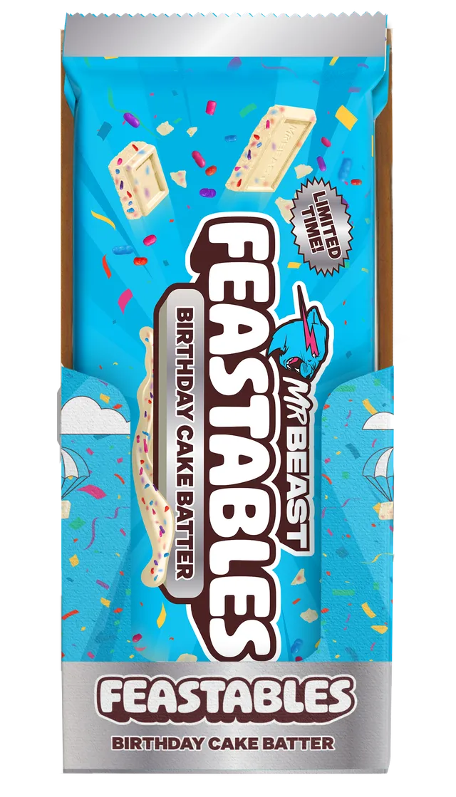 Feastables Birthday Cake Batter hvit sjokolade King Size 10-pk