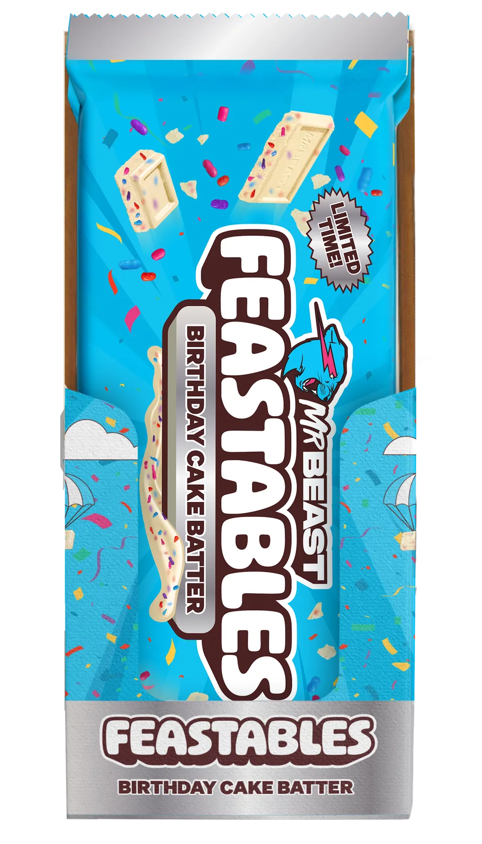 Feastables Birthday Cake Batter hvit sjokolade King Size 10-pk