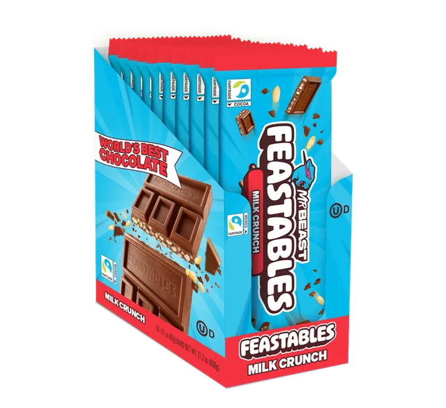 Feastables Milk Crunch sjokolade 10-pakning puffet ris