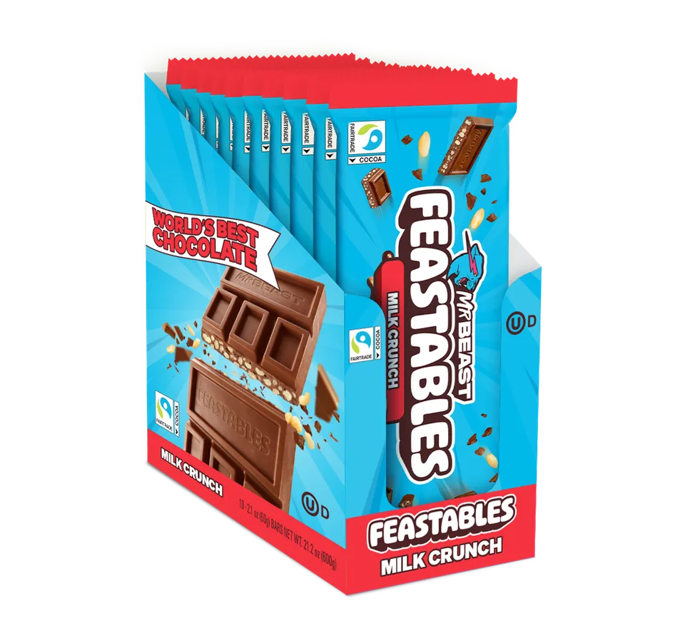 Feastables Milk Crunch sjokolade 10-pakning puffet ris