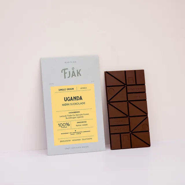 Fjåk 100% Uganda mørk sjokolade usøtet
