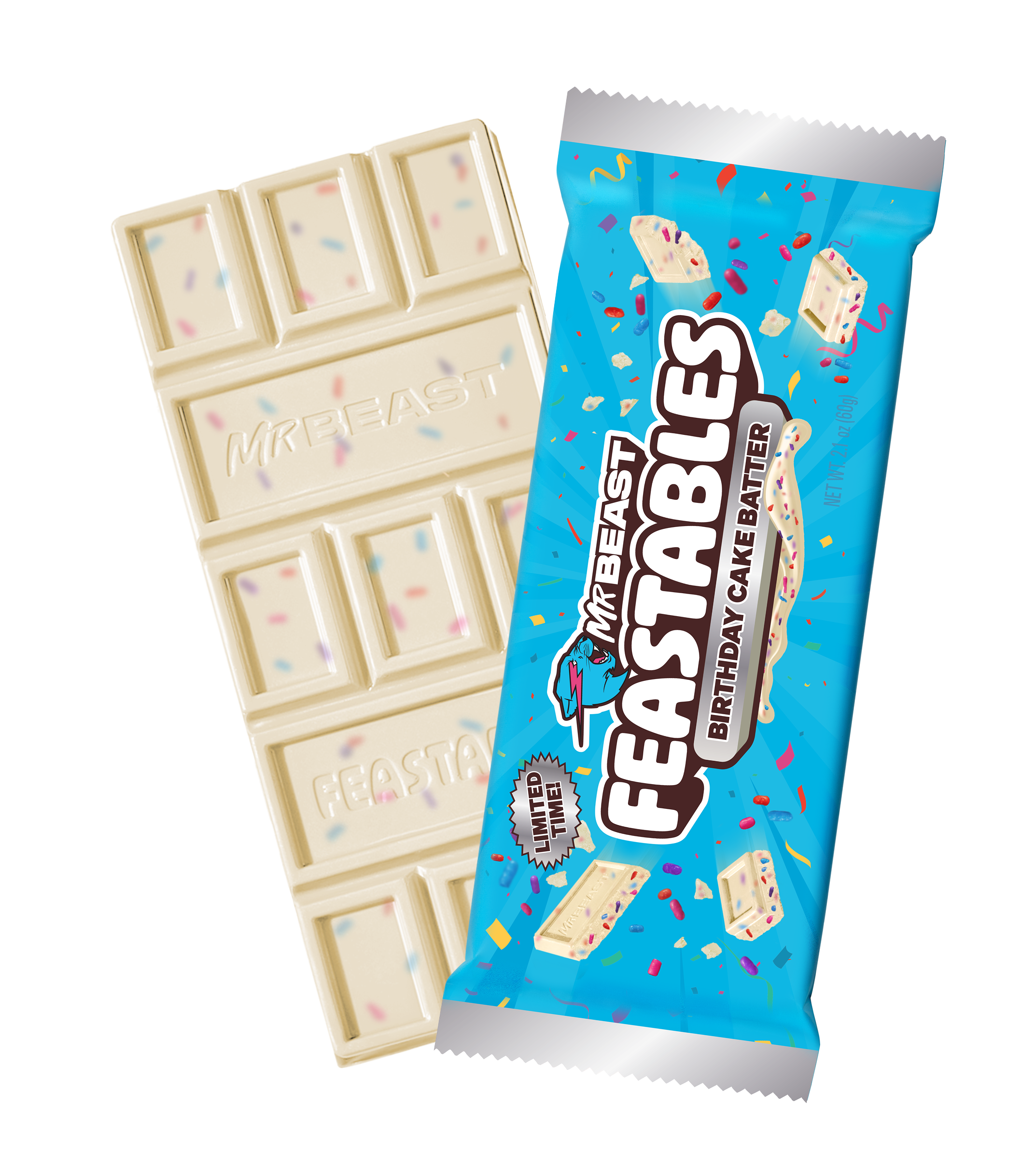 Feastables Birthday Cake Batter hvit sjokolade King Size 10-pk