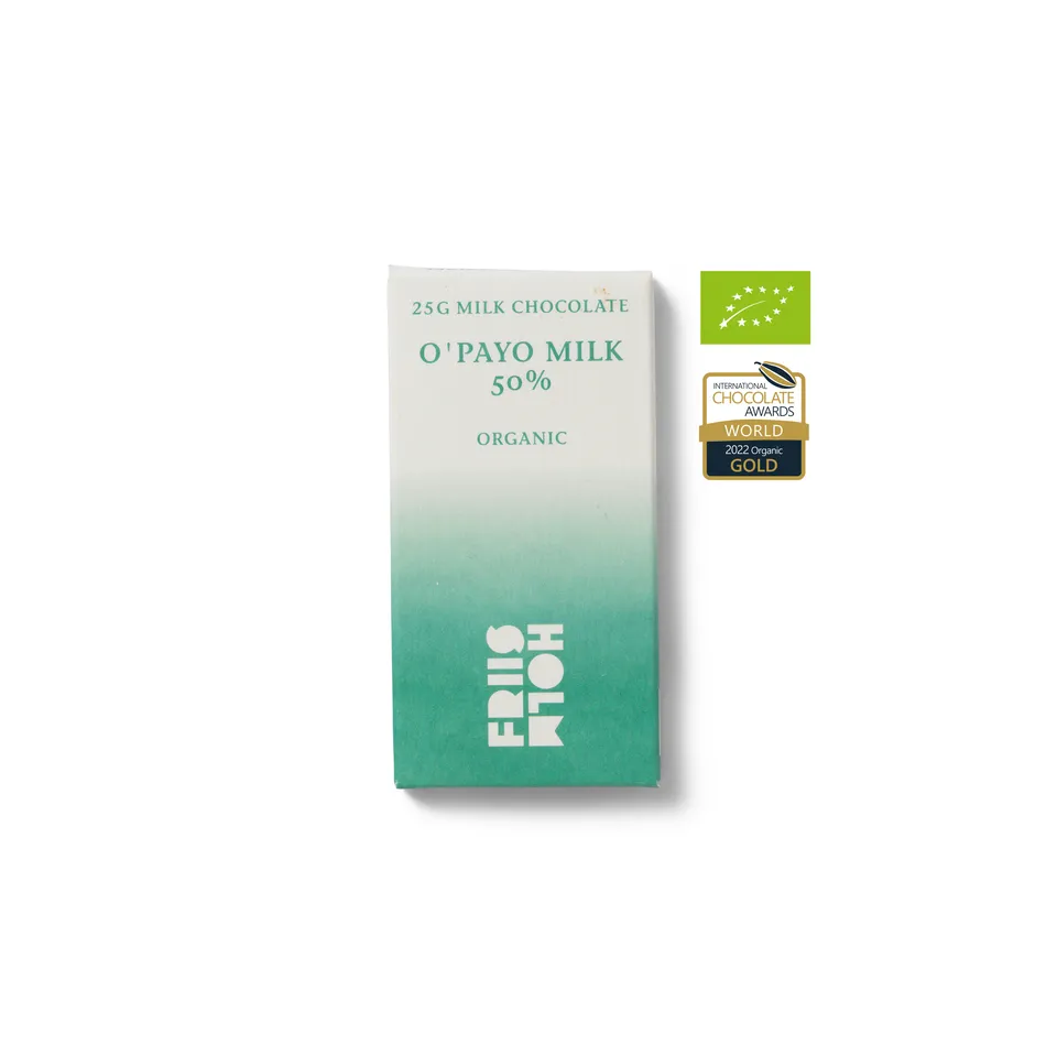 Friis-Holm O'Payo Milk 50% melkesjokolade 25g økologisk