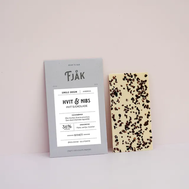 Fjåk Chocolate Hvit & Nibs hvit sjokoladeplate 60g