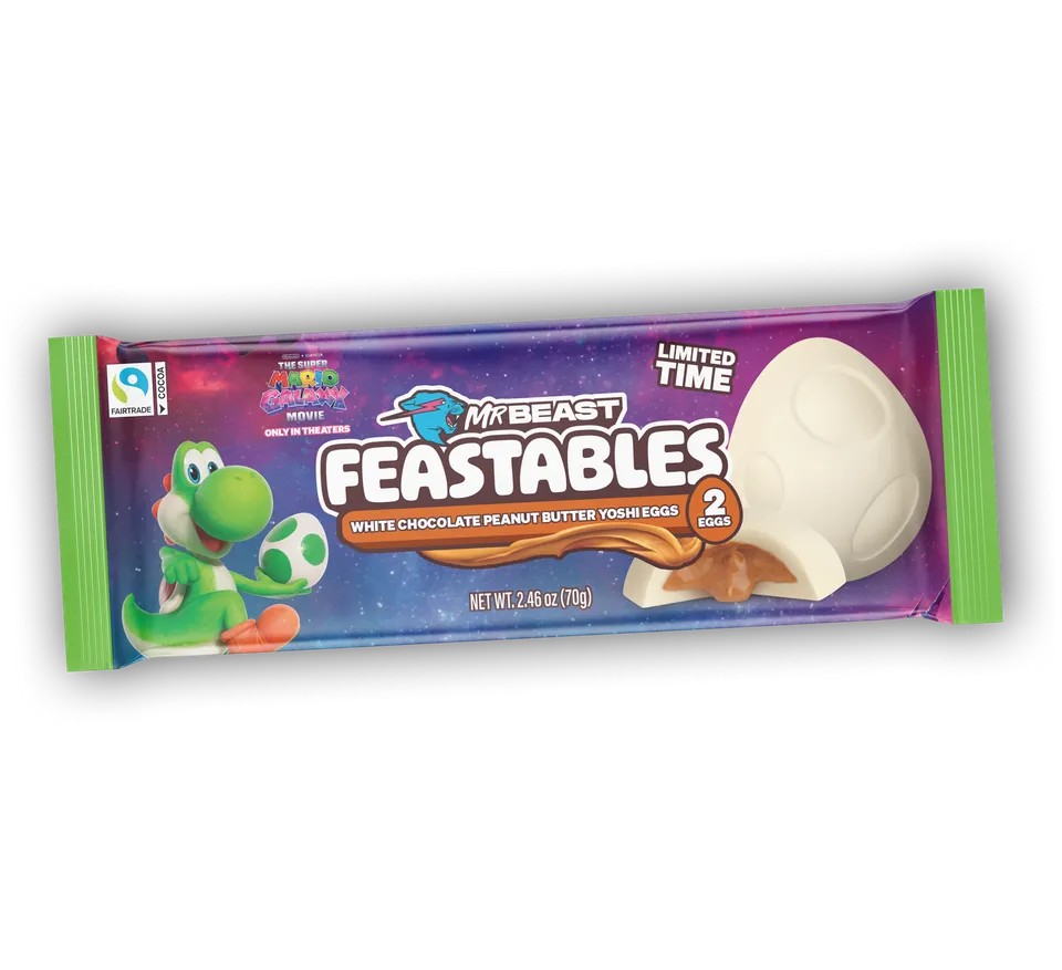 Feastables Yoshi Eggs hvit sjokolade peanøtt 12-pakning