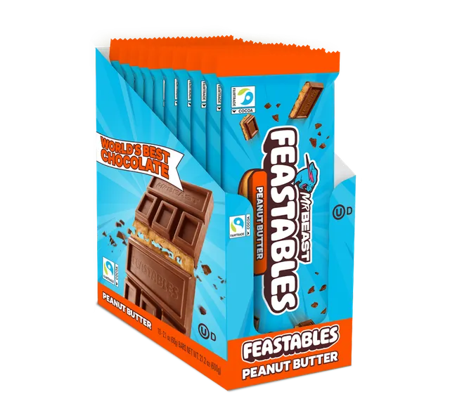 Feastables Peanut Butter sjokolade 10-pakning melk