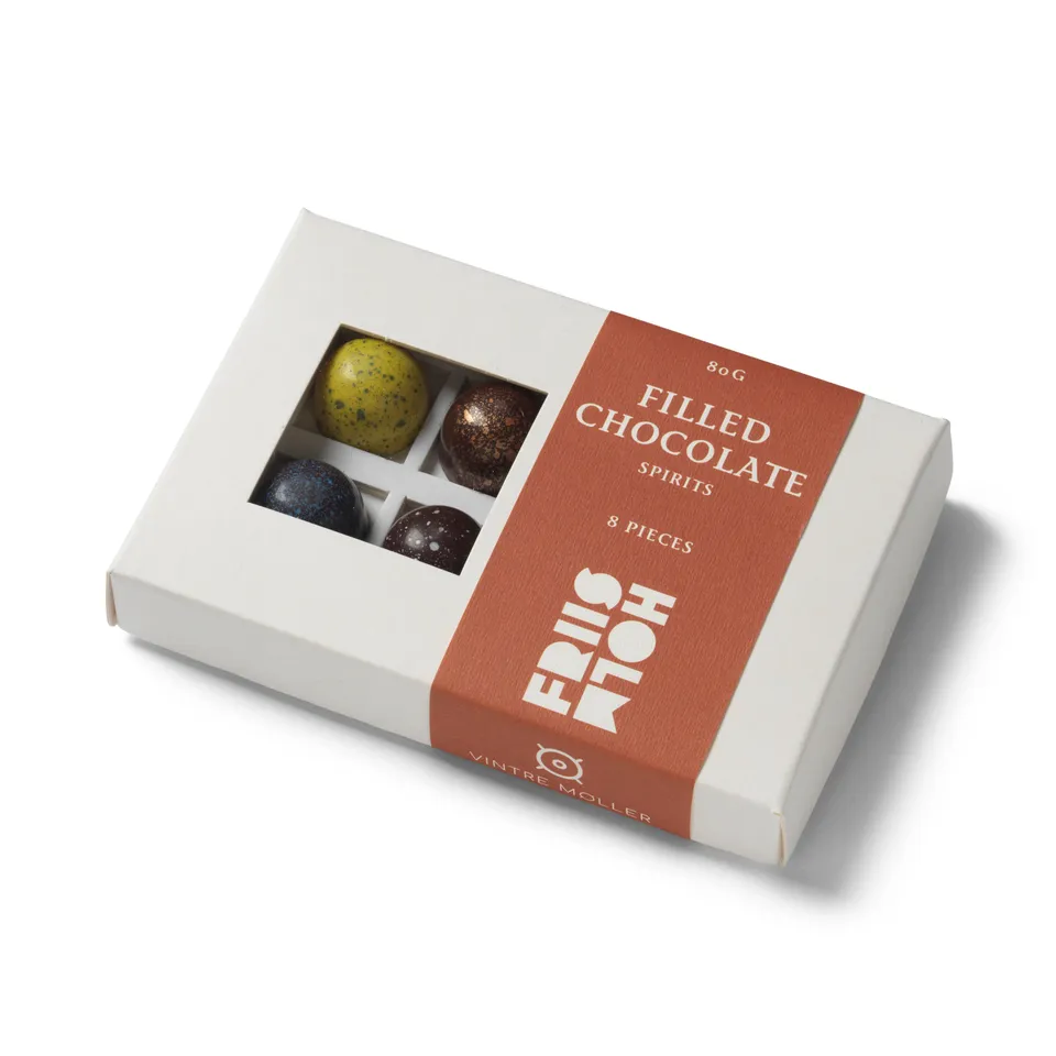Friis-Holm Spirits fylt sjokolade 8 stk 80 g med whisky og rom