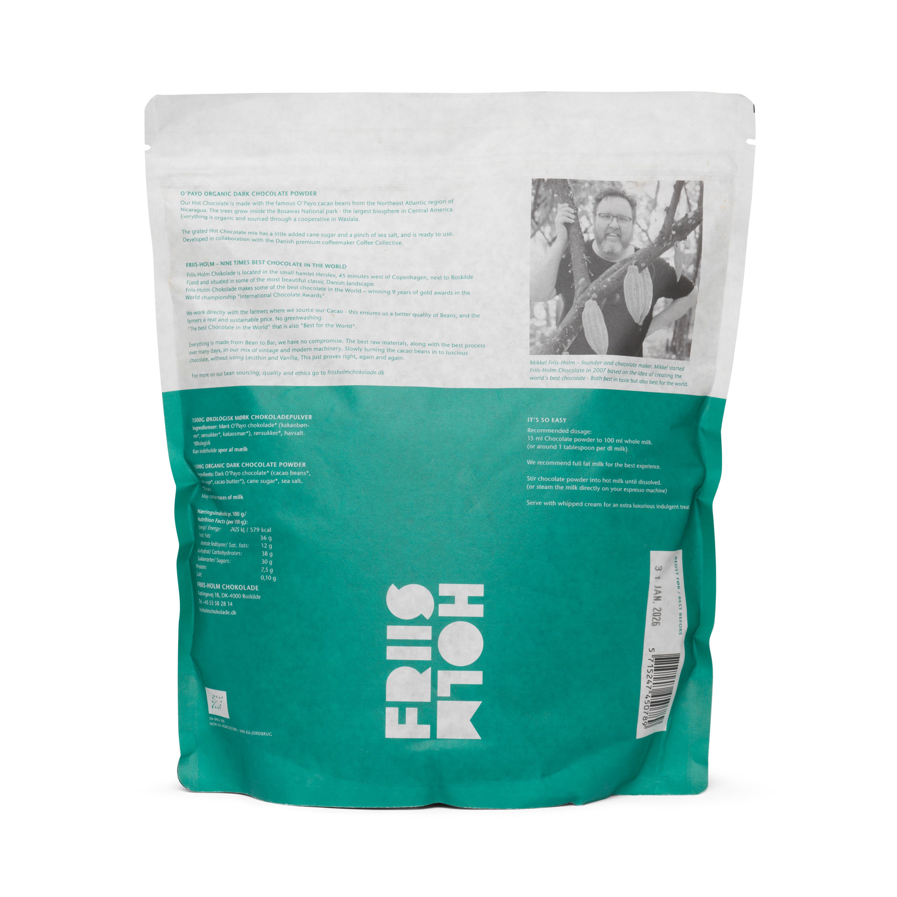 Friis-Holm O'Payo varmsjokolade 1500g økologisk mørk