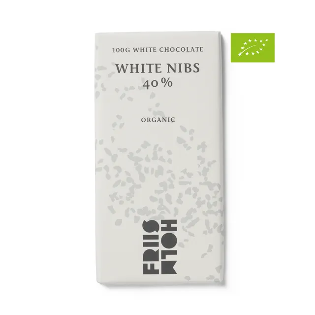 Friis-Holm White Nibs 40% hvit sjokolade 100 g crunch