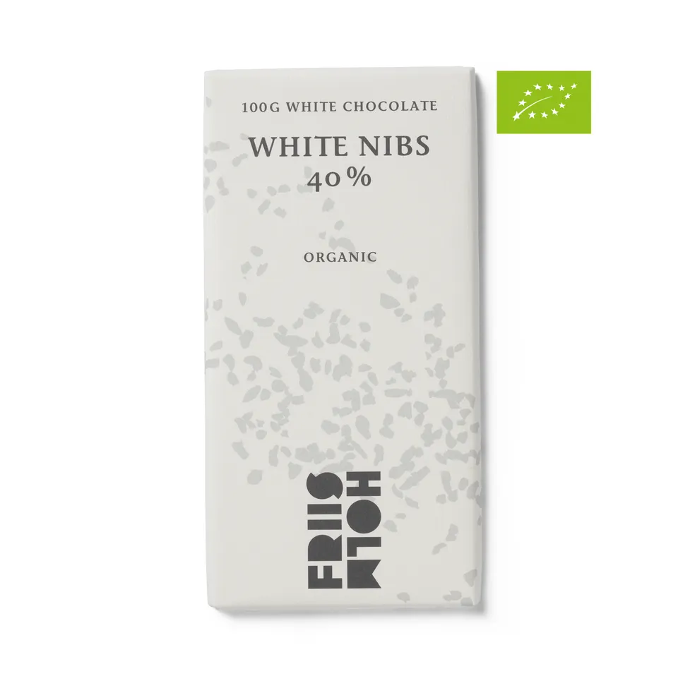 Friis-Holm White Nibs 40% hvit sjokolade 100 g crunch