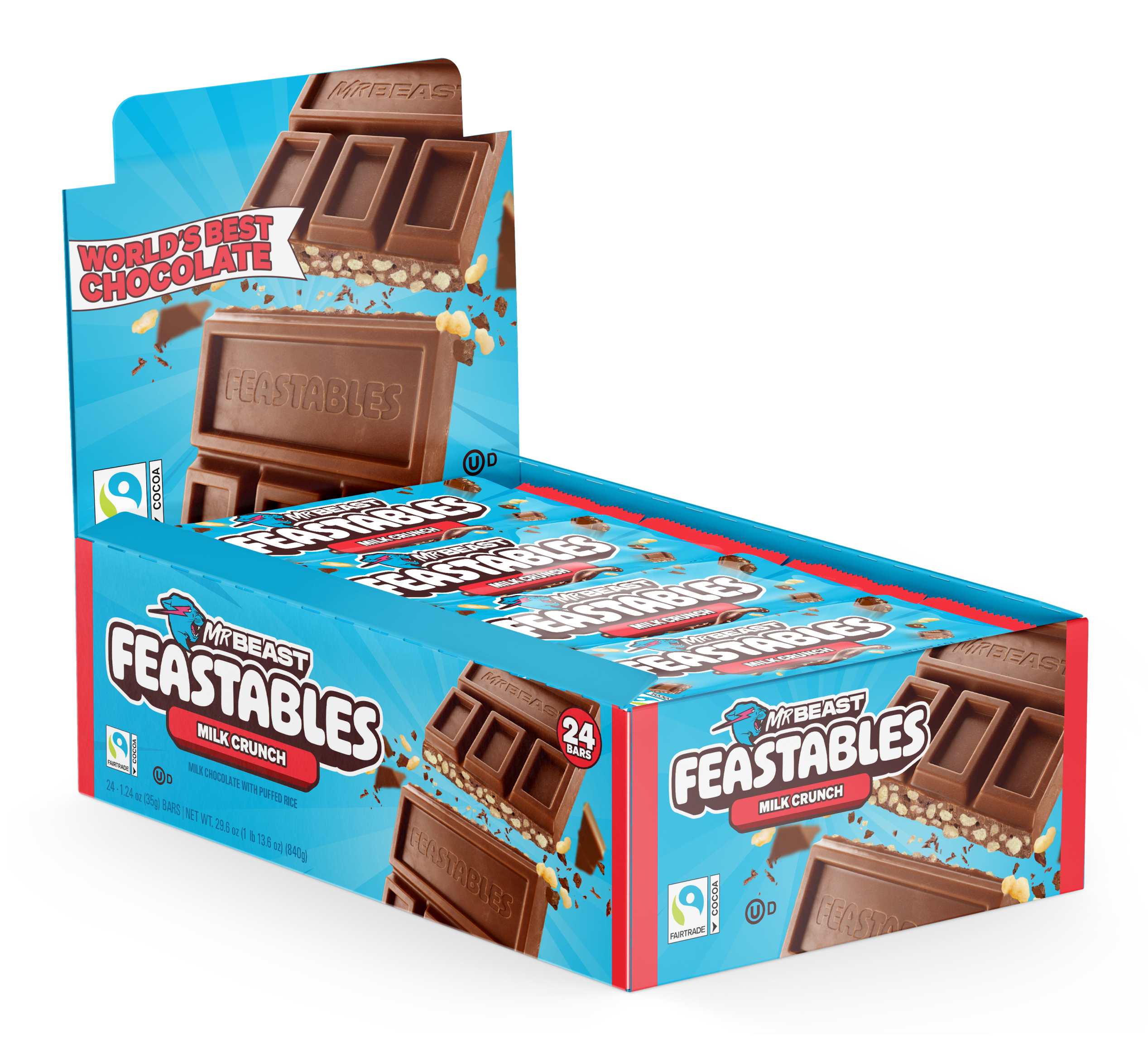 Feastables Milk Crunch sjokolade 10-pakning puffet ris