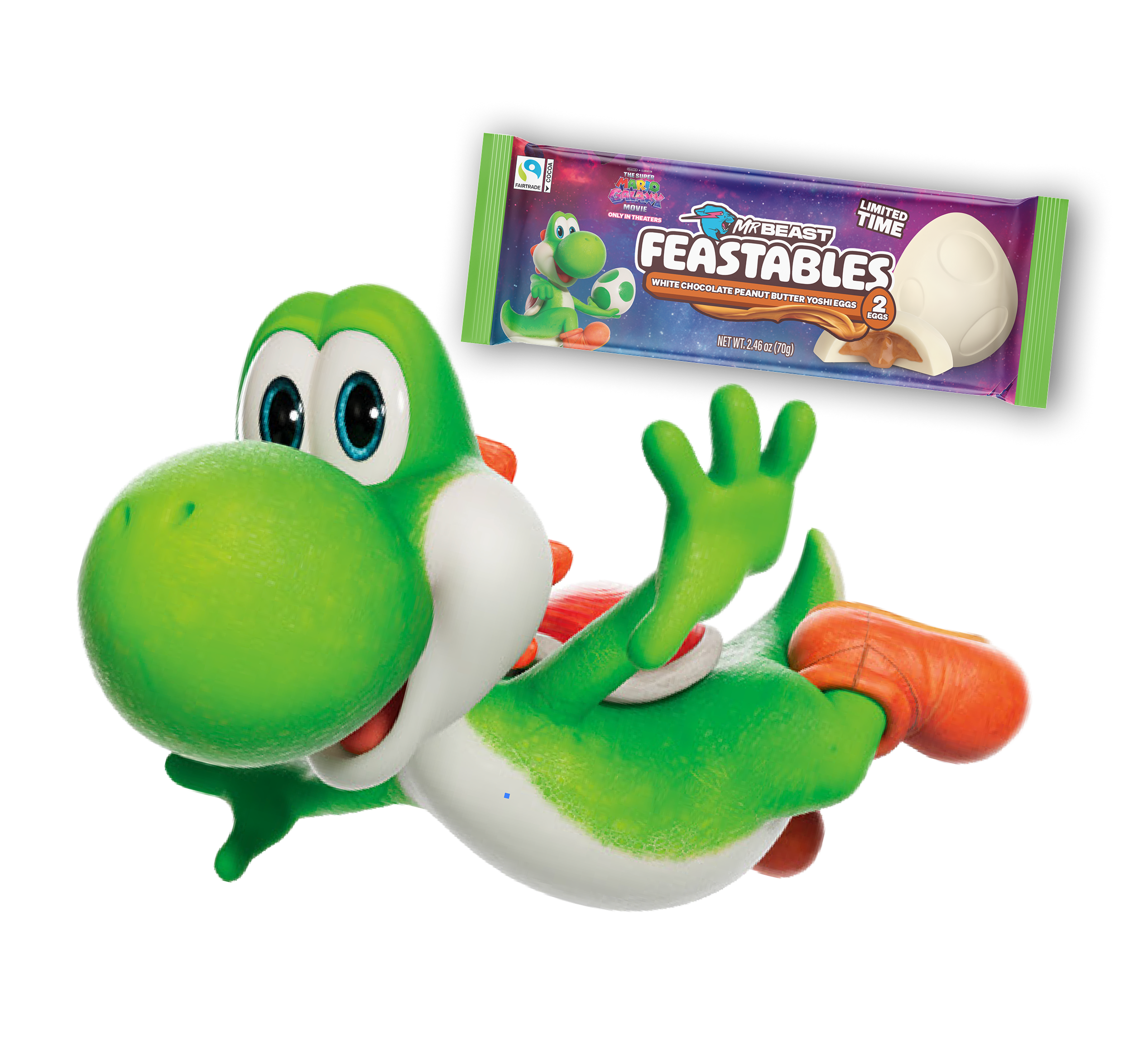Feastables Yoshi Eggs hvit sjokolade peanøtt 12-pakning