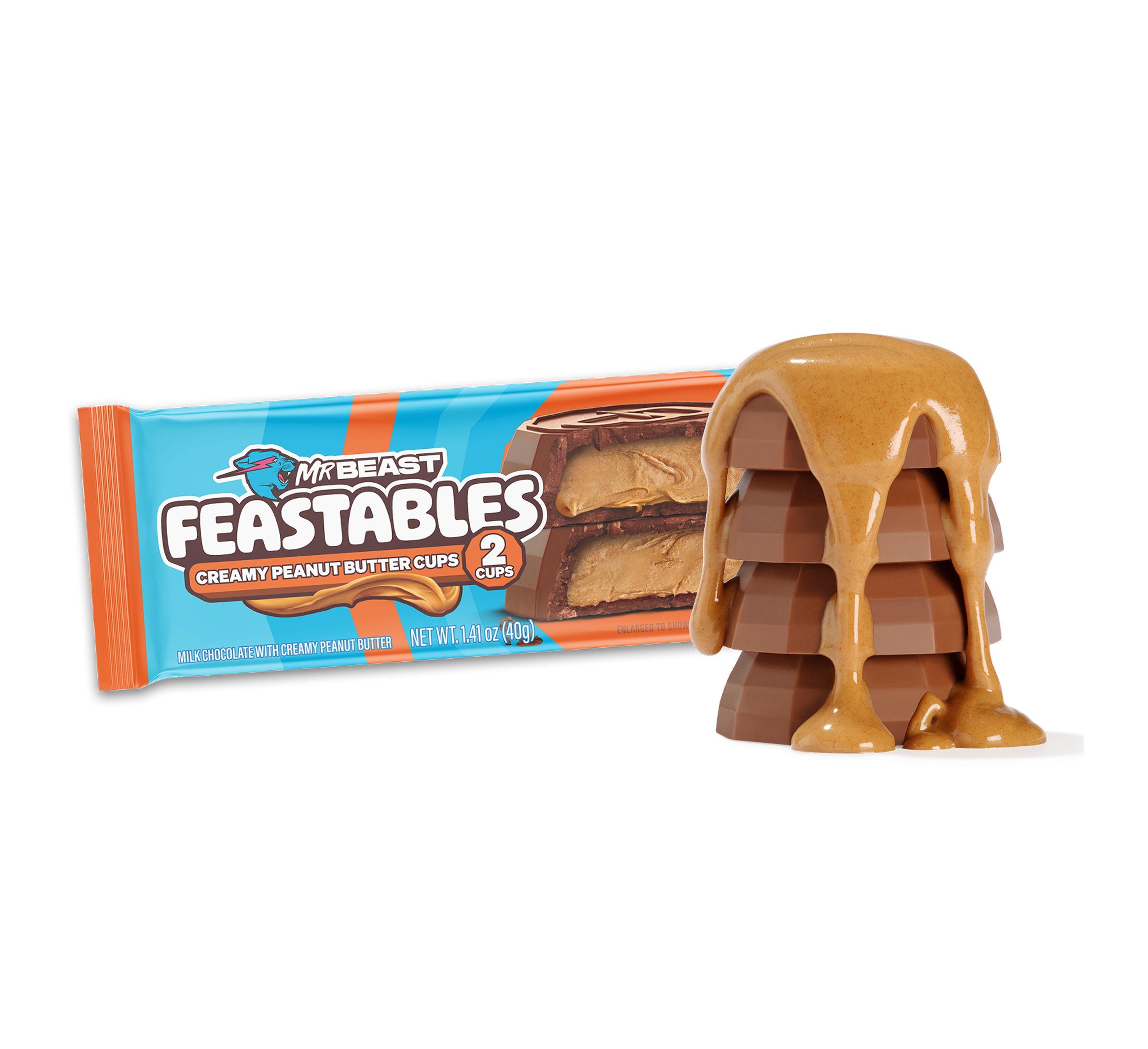 Feastables Peanut Butter Cups melkesjokolade 24x2 stk kremet