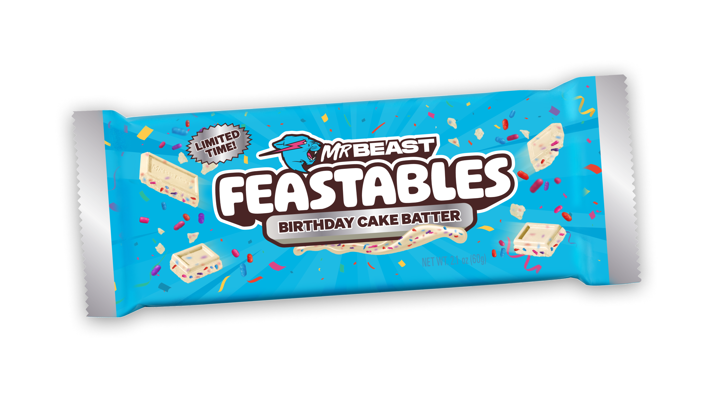 Feastables Birthday Cake Batter hvit sjokolade King Size 10-pk