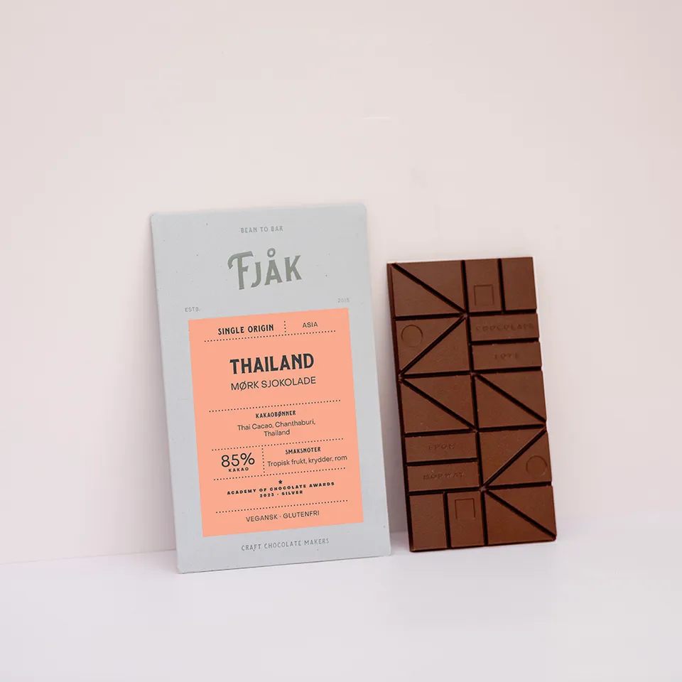 Fjåk Chocolate 85% Thailand mørk sjokolade plate