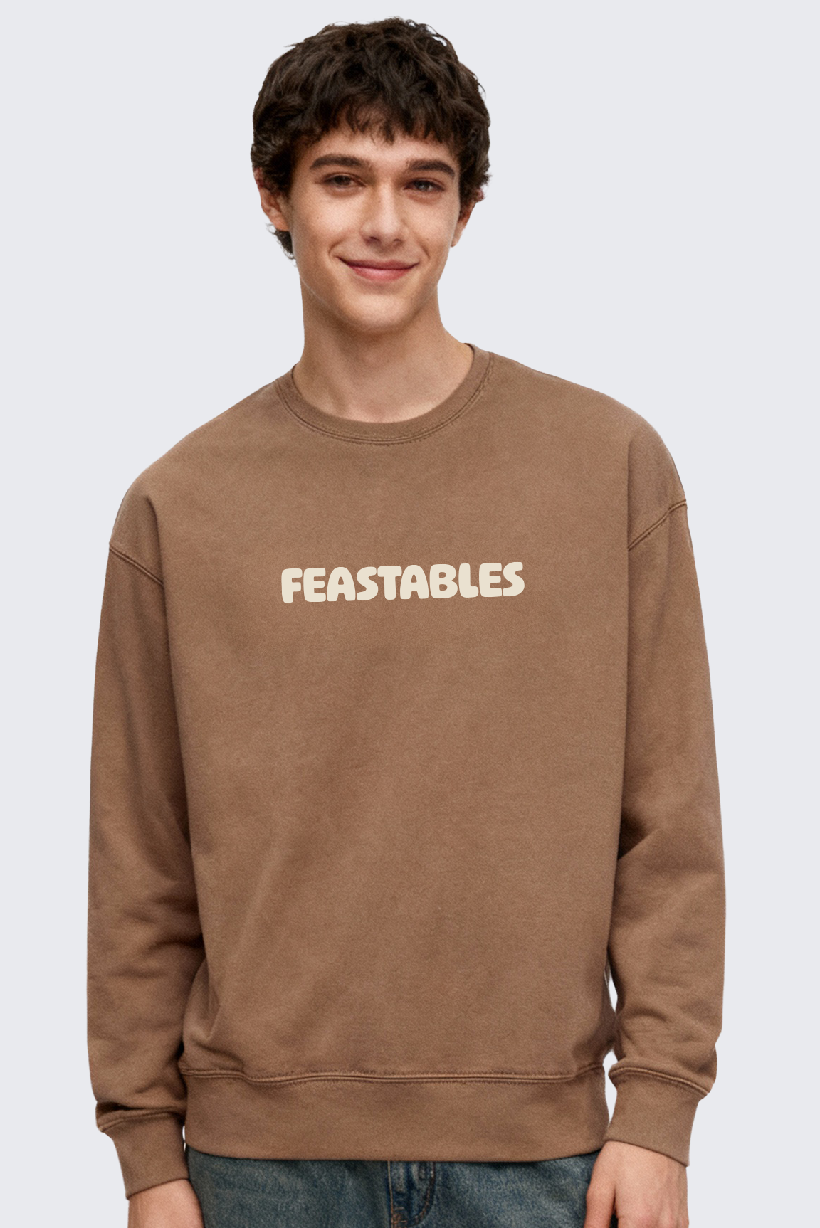 Feastables Retro Crew genser brun børstet fleece vintage
