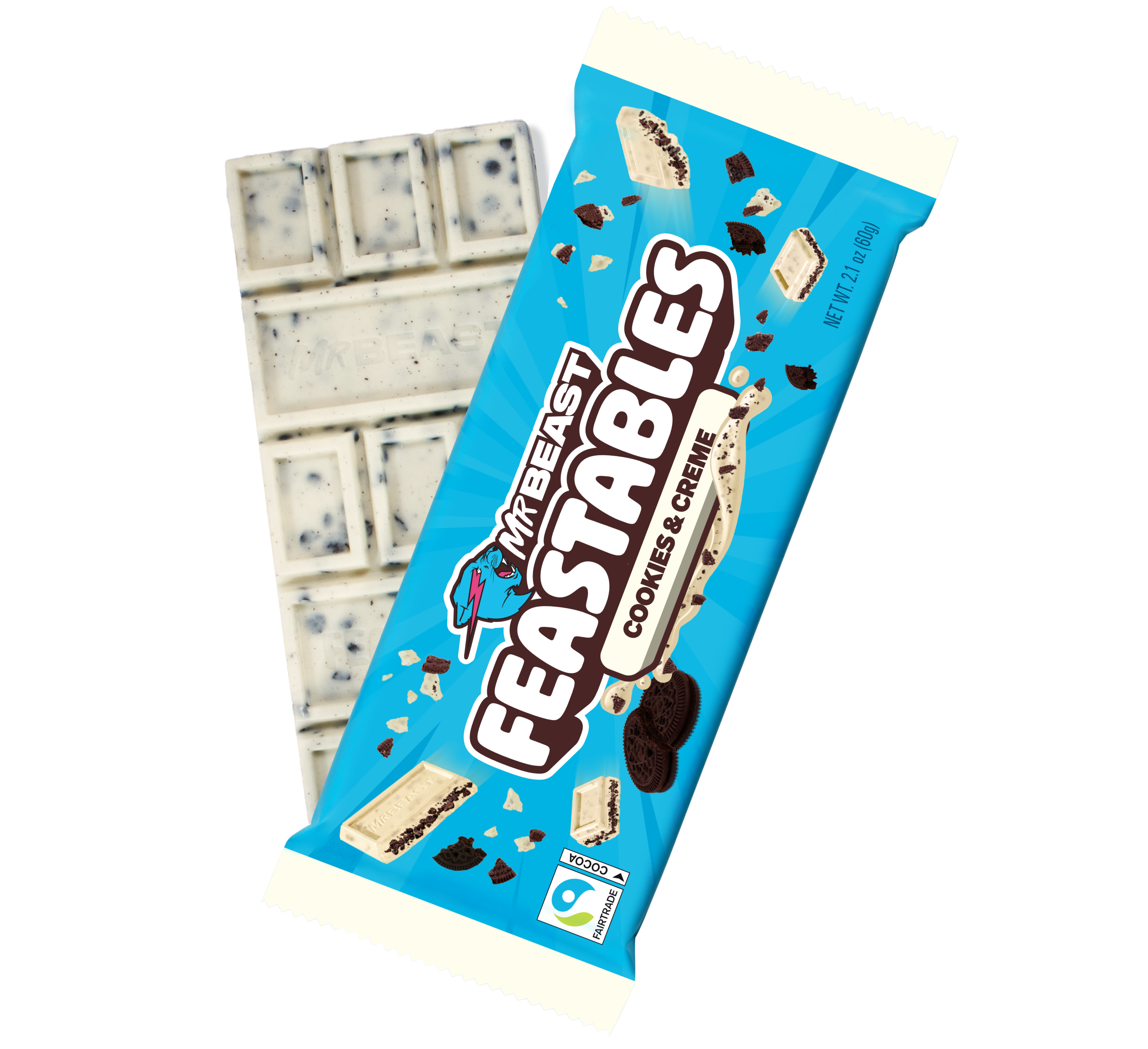 Feastables Cookies & Creme sjokoladeplate 10 pk hvit